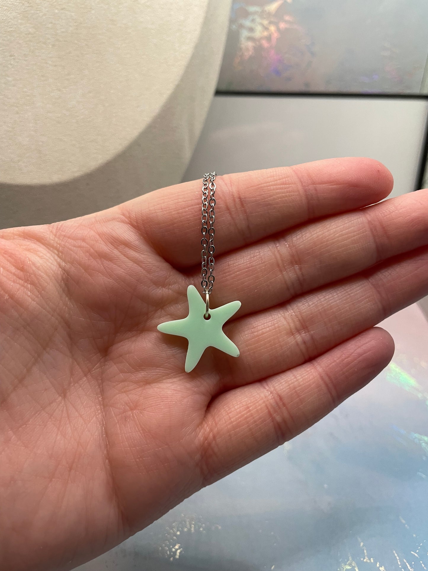 Tiffany Green Star Pendant Necklace-19''silver chain NICKEL FREE+STAINLESS STEEL