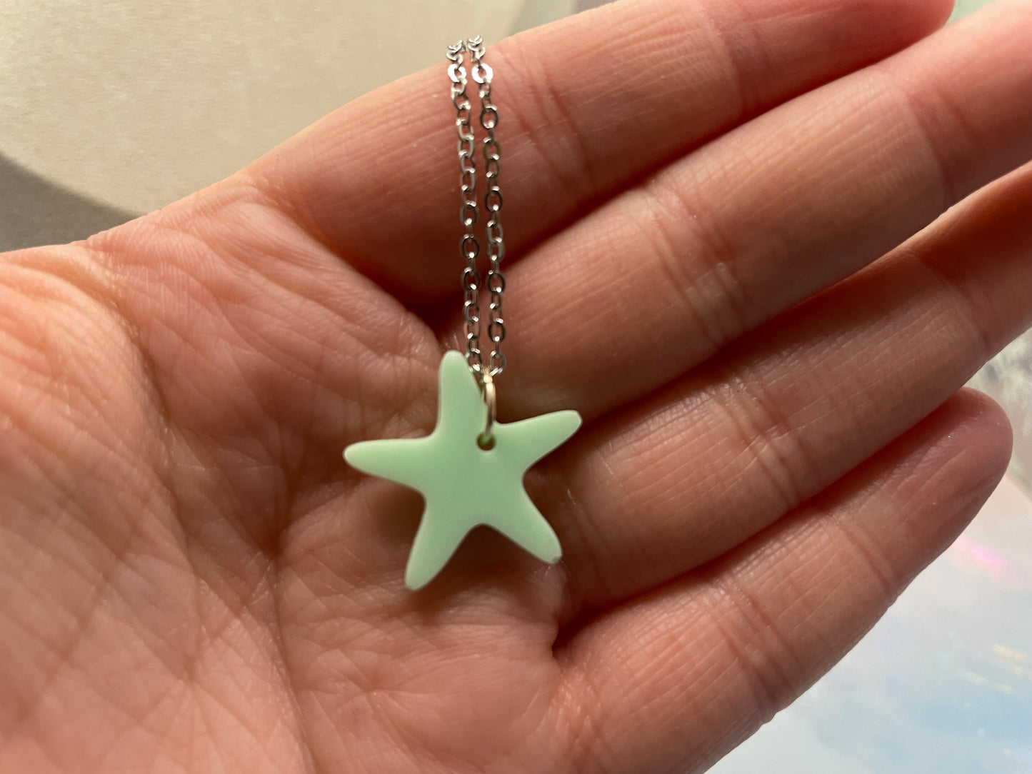 Tiffany Green Star Pendant Necklace-19''silver chain NICKEL FREE+STAINLESS STEEL