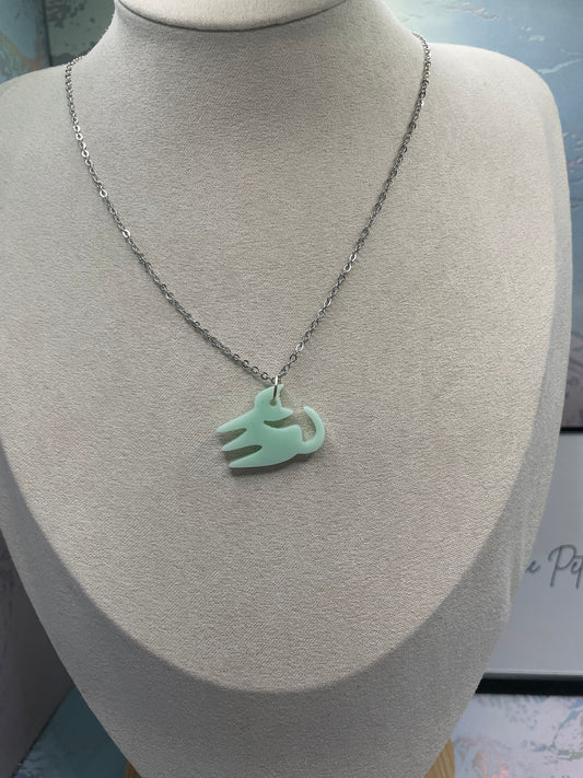 Tiffany Green Cat Pendant 19''Silver chain-NICKEL FREE+STAINLESS STEEL