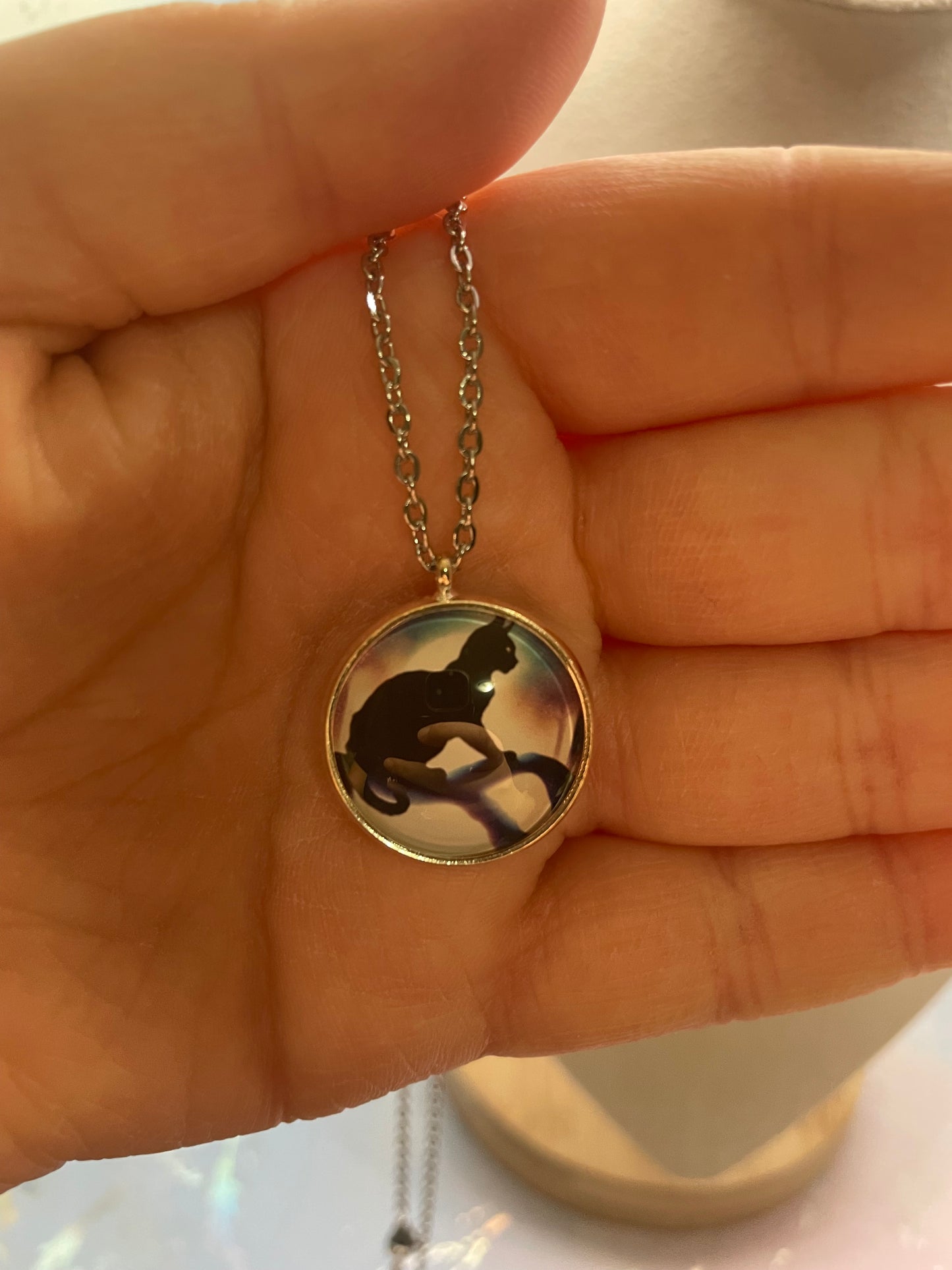 Collier Silhouette de Chat Noir (Édition Argent)-Acier Inoxydable+Sans Nickel