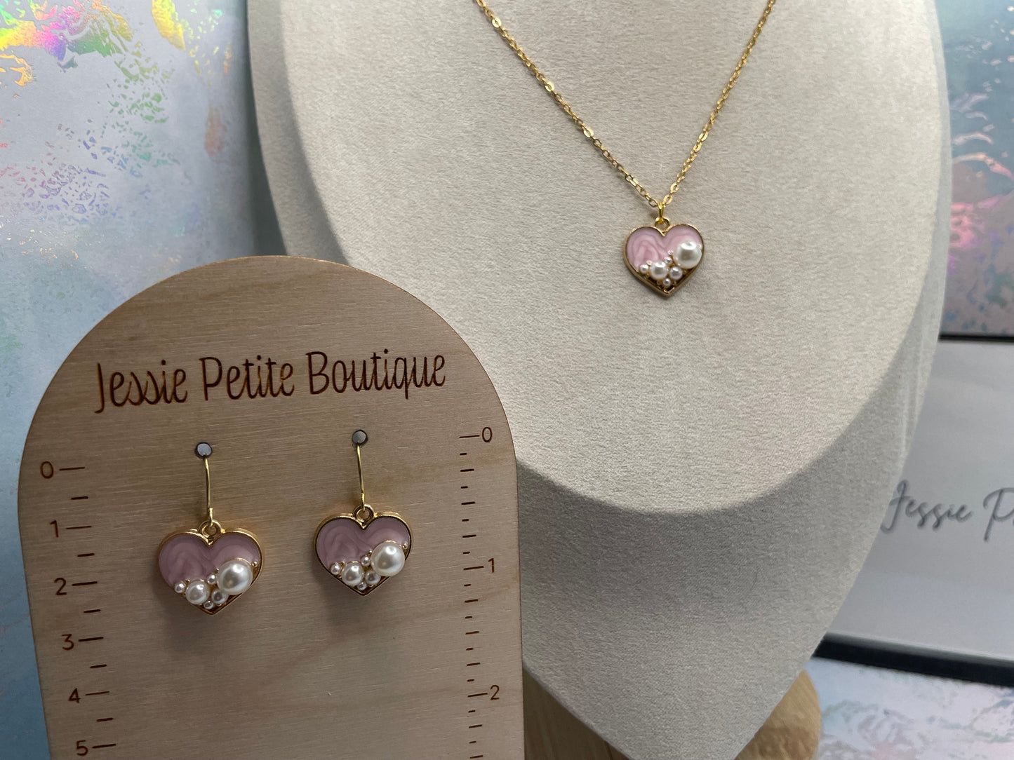 Heart & Pearl Jewelry Set- NICKEL FREE+STAINLESS STEEL