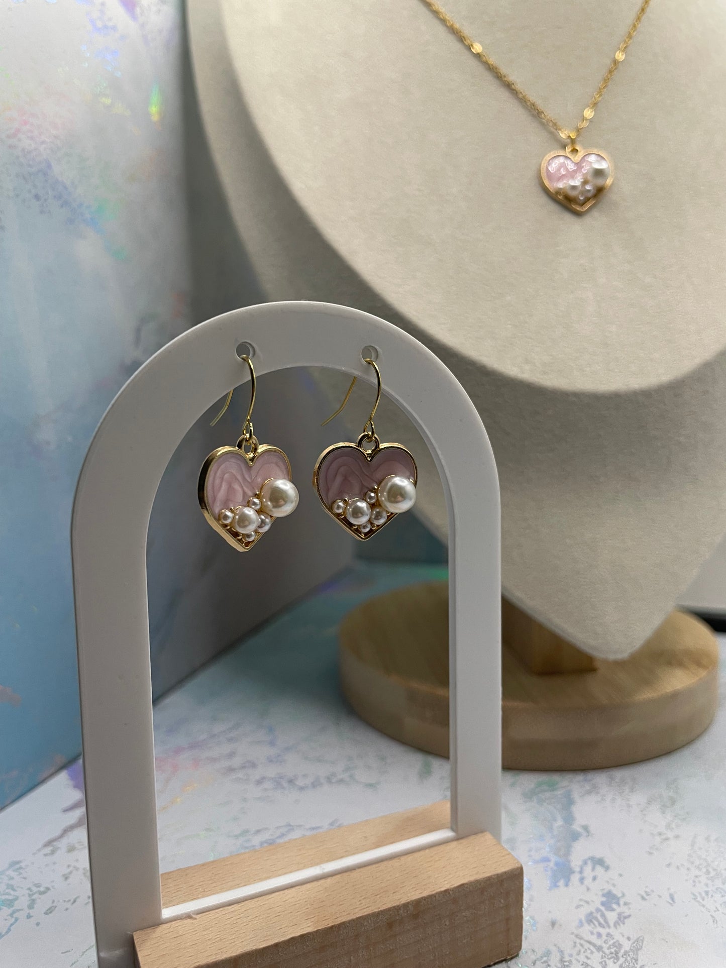Heart & Pearl Jewelry Set- NICKEL FREE+STAINLESS STEEL