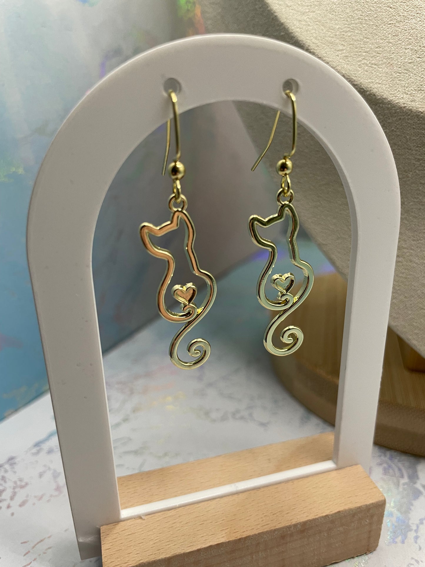 Elegant Cat with Heart Gold Set-NICKEL FREE