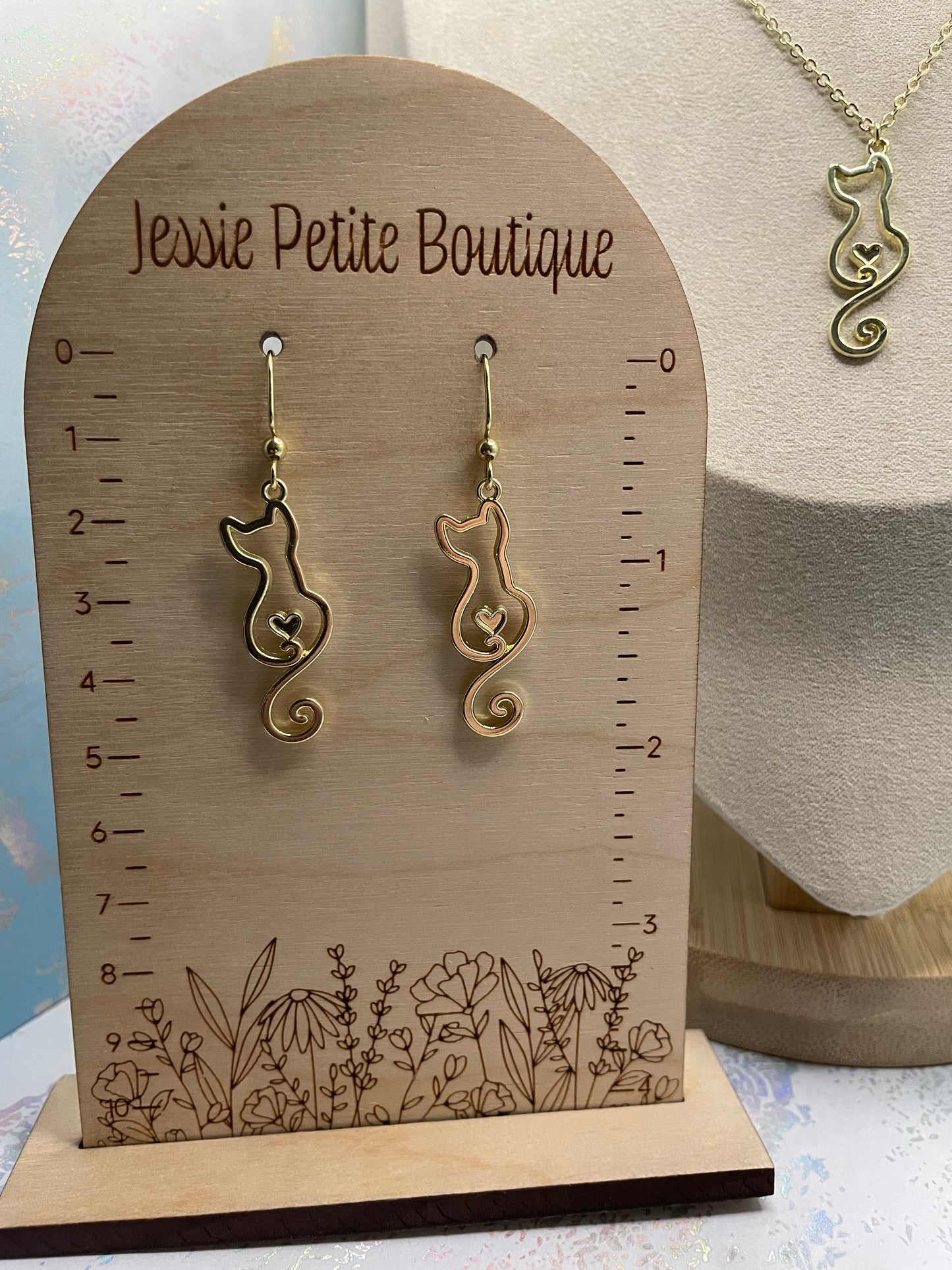 Elegant Cat with Heart Gold Set-NICKEL FREE