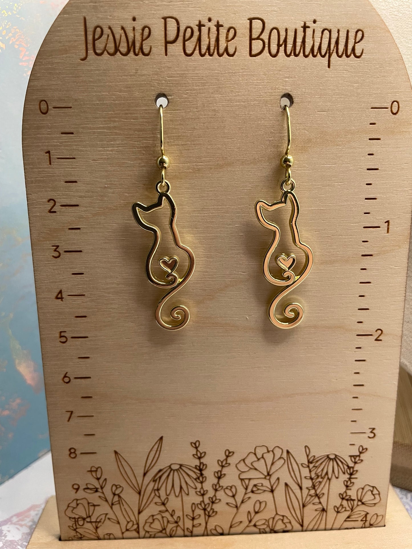 Elegant Cat with Heart Gold Set-NICKEL FREE