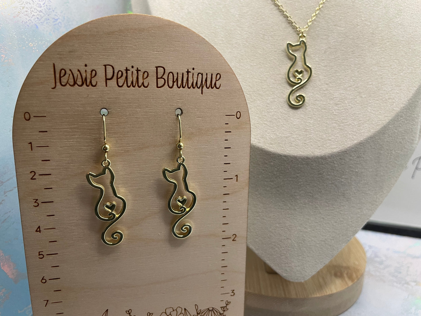 Elegant Cat with Heart Gold Set-NICKEL FREE