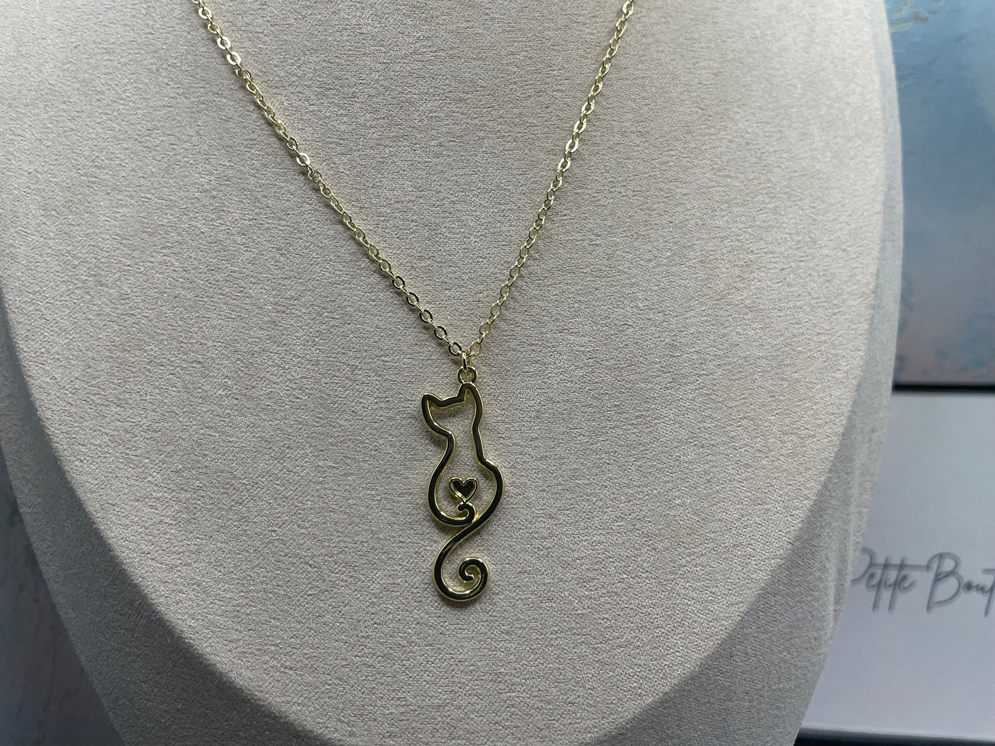 Elegant Cat with Heart Gold Set-NICKEL FREE