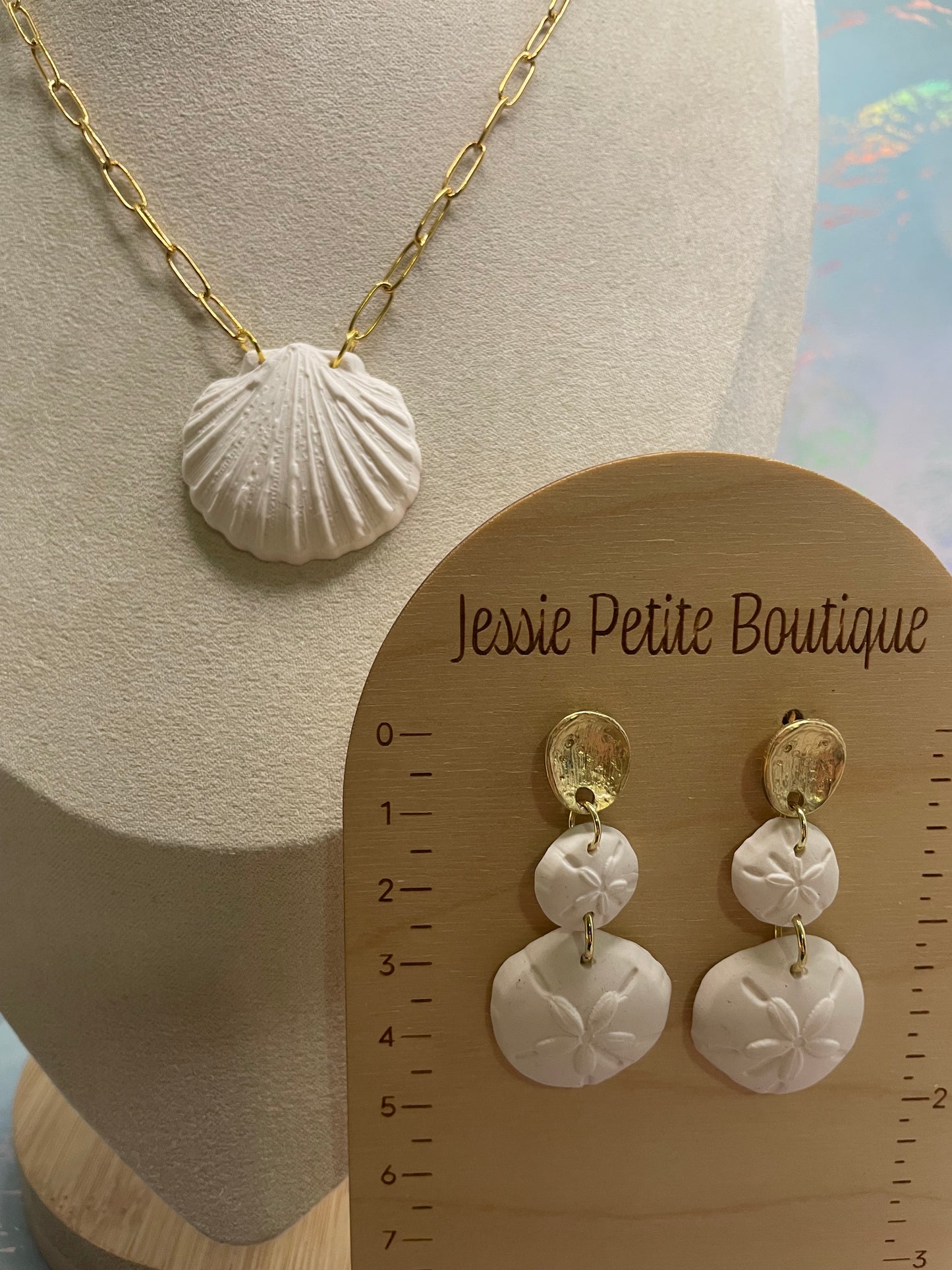 White Clay Shell Jewelry Set-Stainless Steel