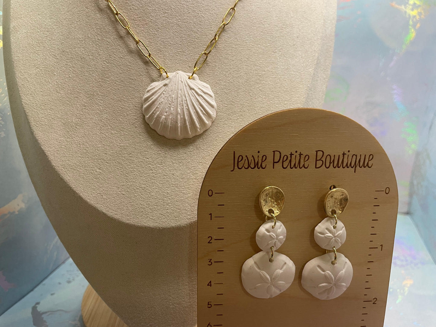 White Clay Shell Jewelry Set-Stainless Steel
