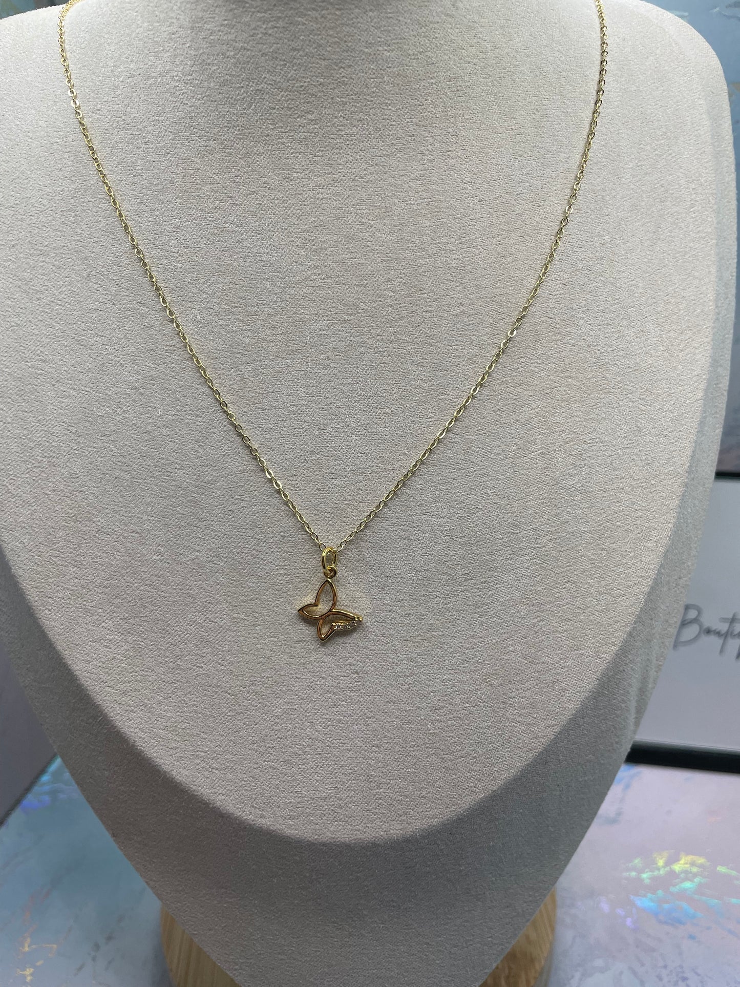 Delicate Gold Butterfly Necklace-18''NICKEL FREE