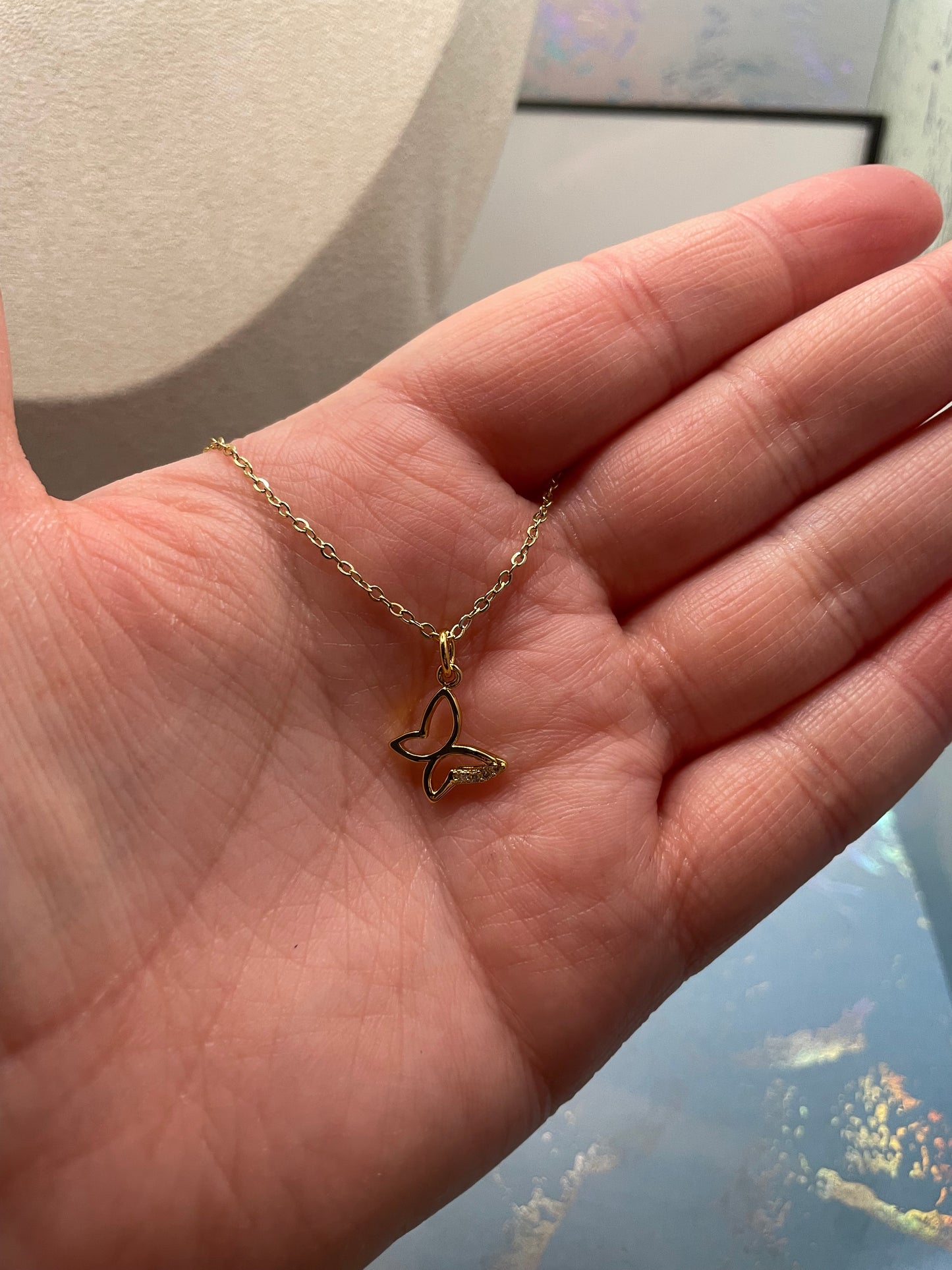 Delicate Gold Butterfly Necklace-18''NICKEL FREE