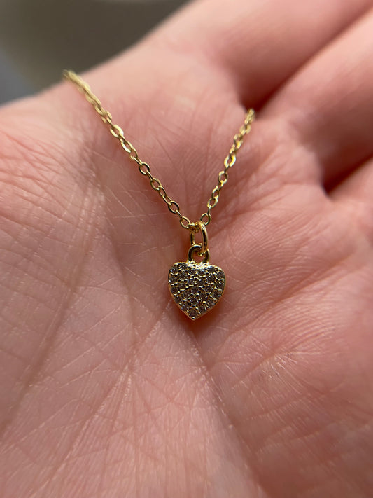 Zirconia Heart Charm Pendant-18'' NICKEL FREE+GOLD PLATED