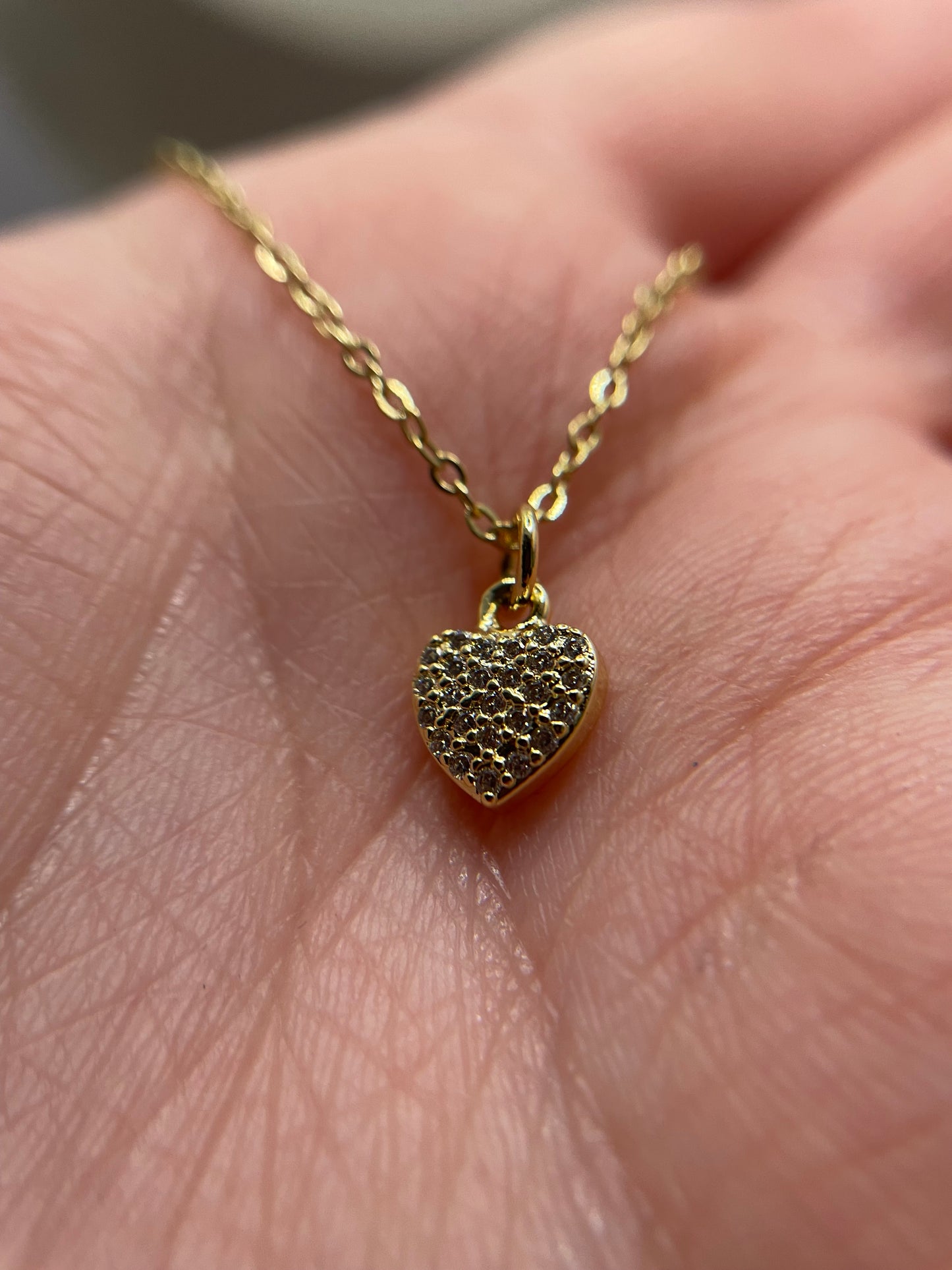 Zirconia Heart Charm Pendant-18'' NICKEL FREE+GOLD PLATED