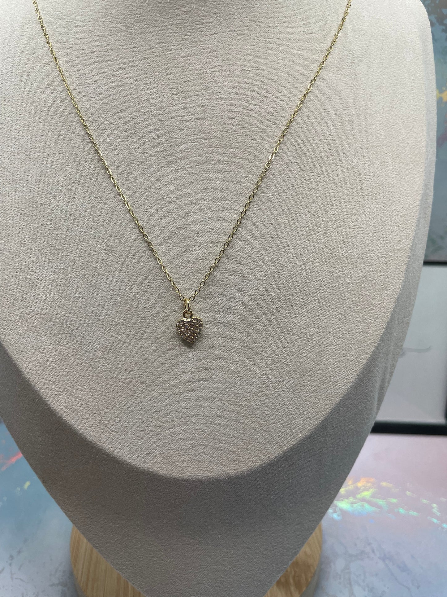 Zirconia Heart Charm Pendant-18'' NICKEL FREE+GOLD PLATED