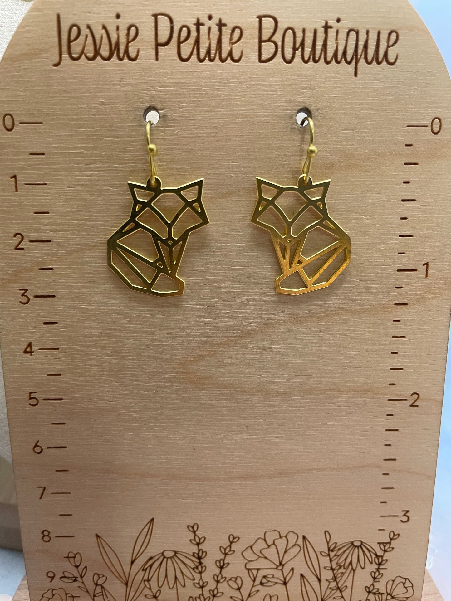 Yellow Gold Geometric Fox Necklace & Earrings