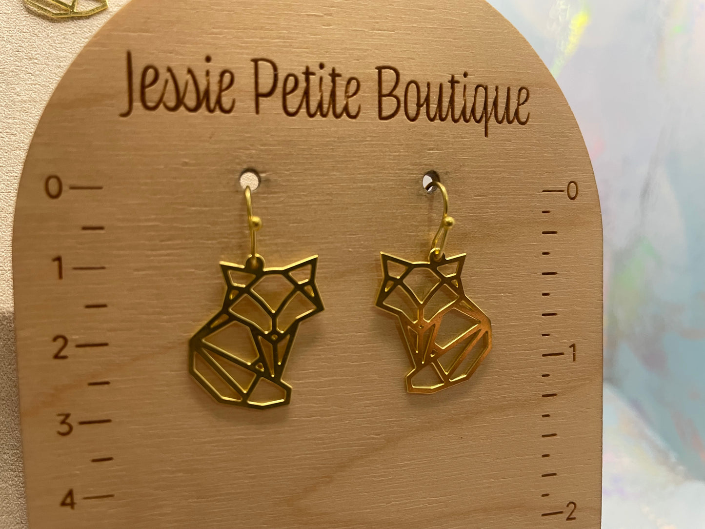 Yellow Gold Geometric Fox Necklace & Earrings