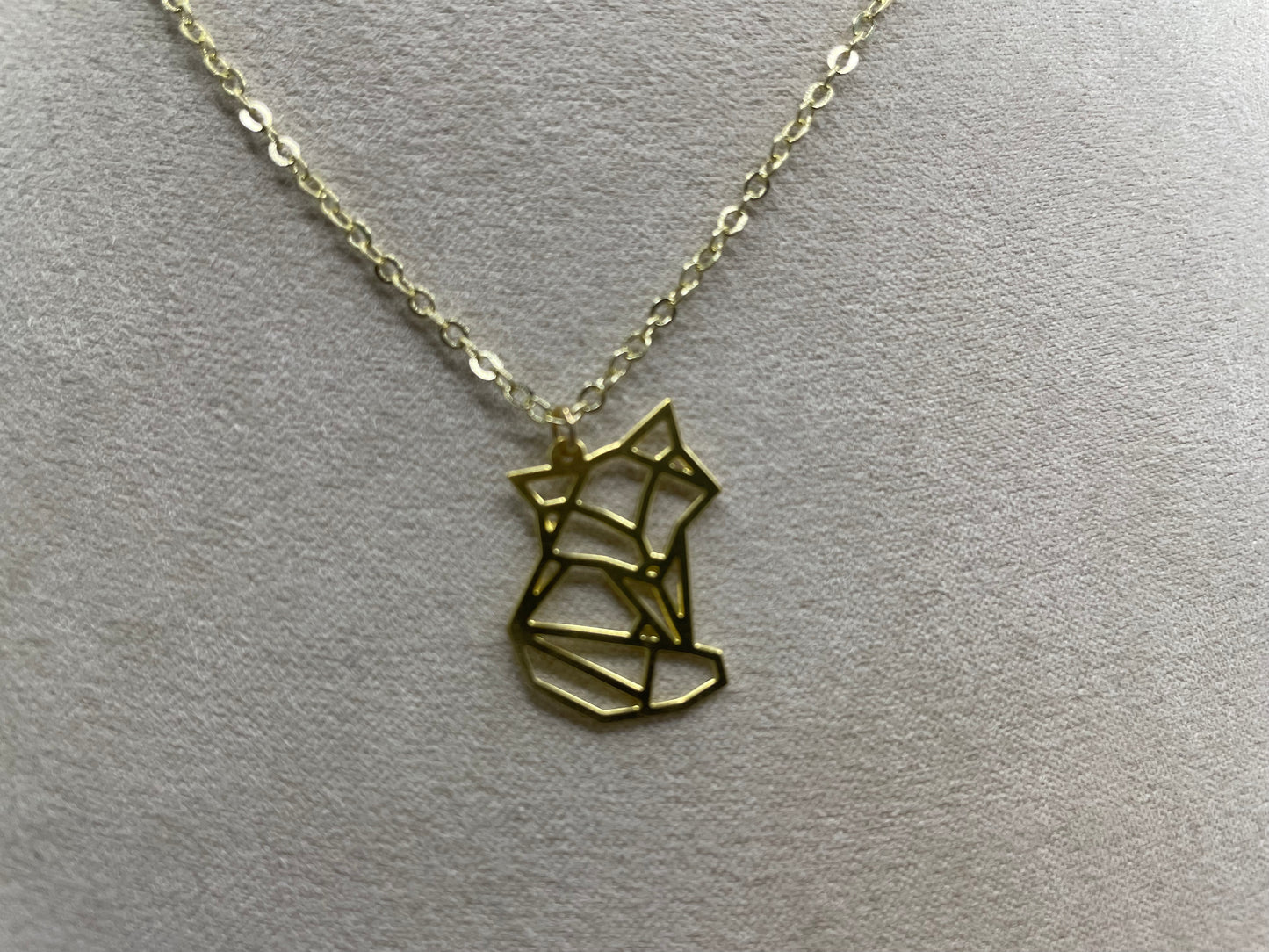 Yellow Gold Geometric Fox Necklace & Earrings