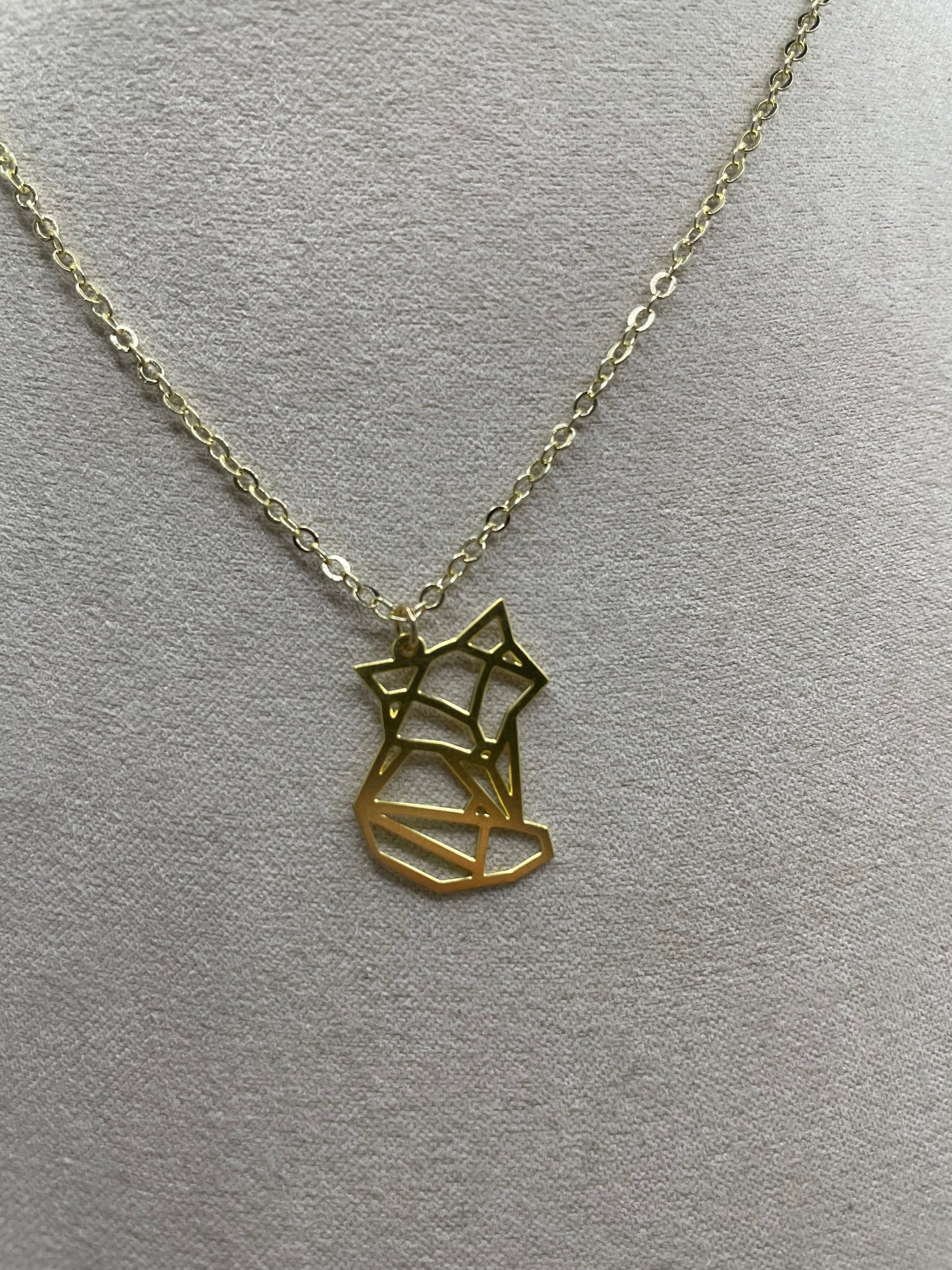 Yellow Gold Geometric Fox Necklace & Earrings