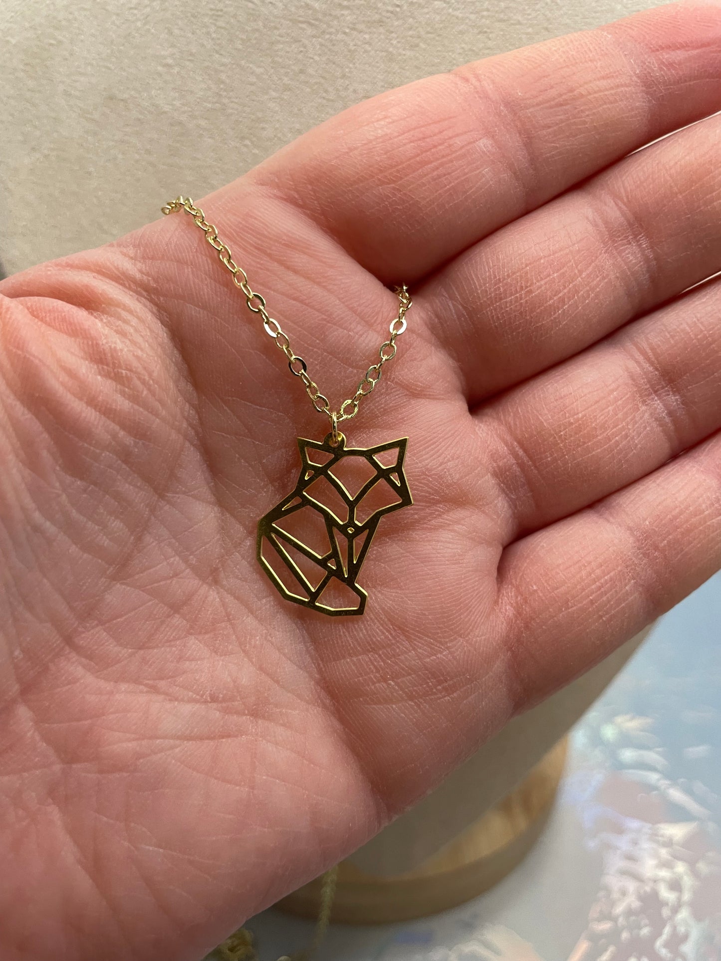 Yellow Gold Geometric Fox Necklace & Earrings