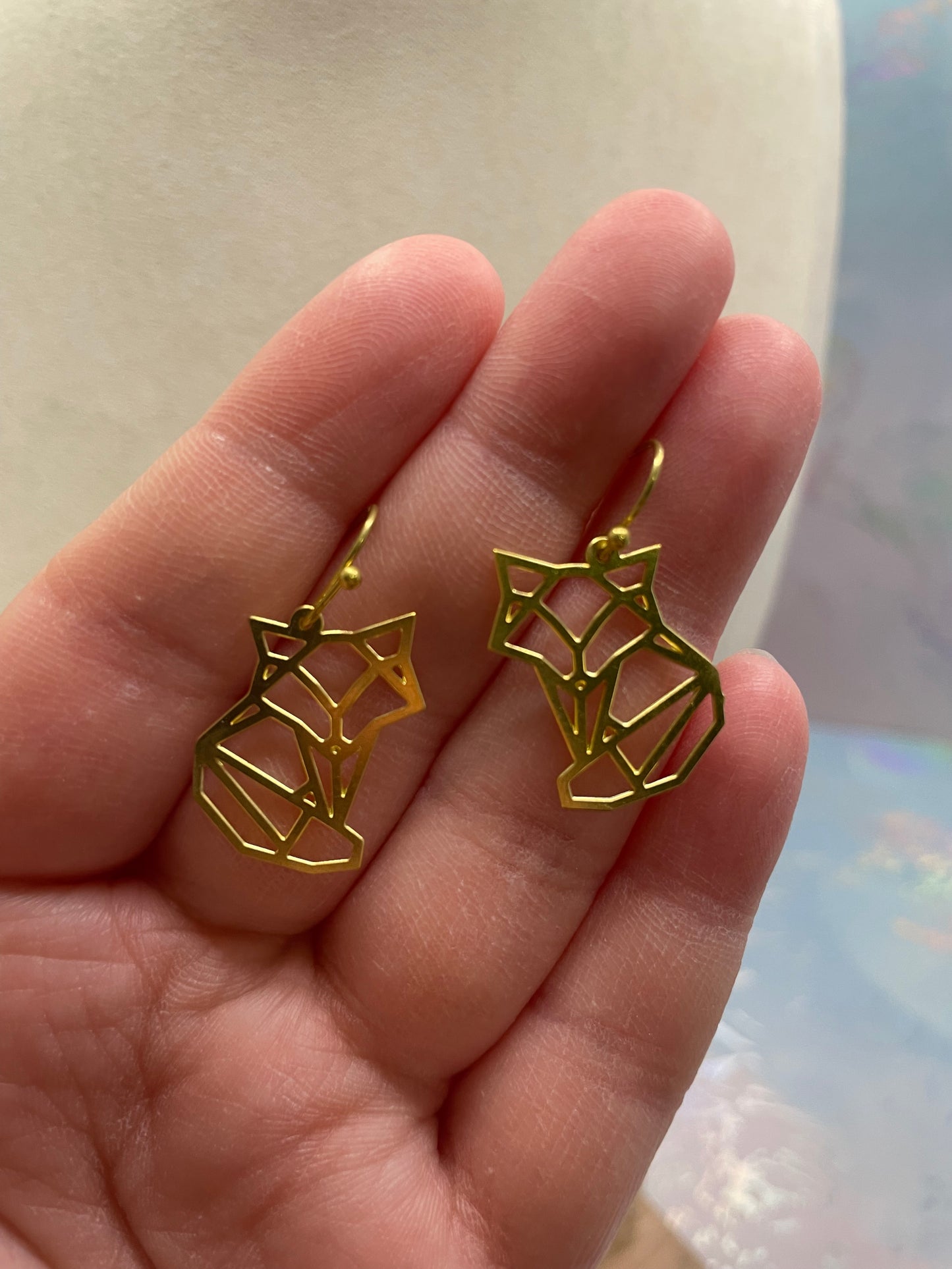 Yellow Gold Geometric Fox Necklace & Earrings