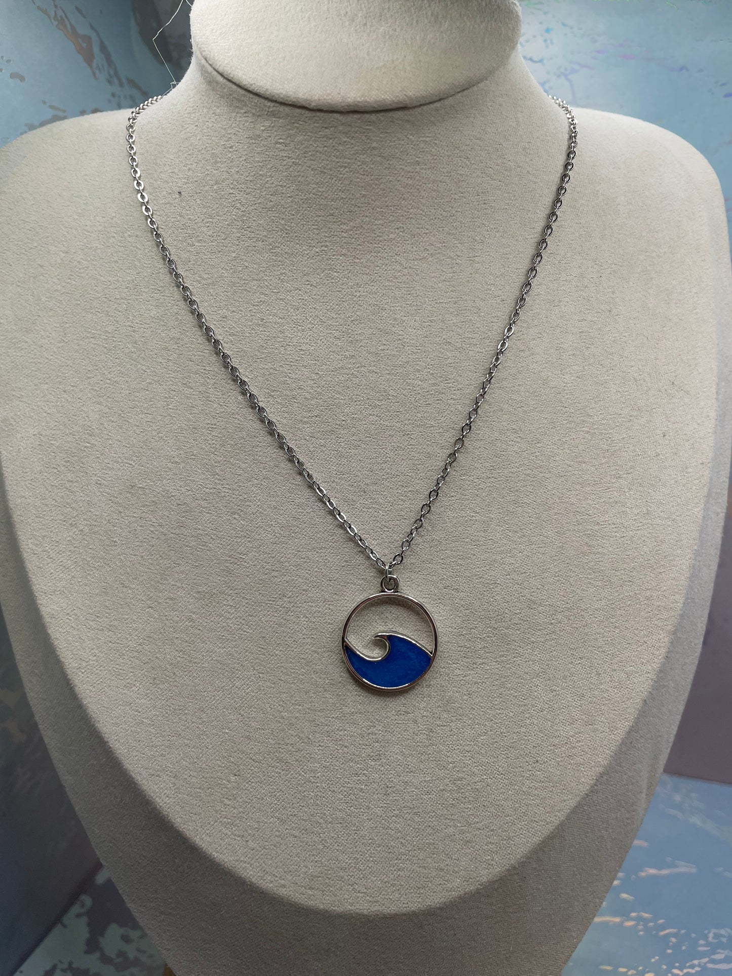 Ensemble Vague Bleu dans Cercle Argenté