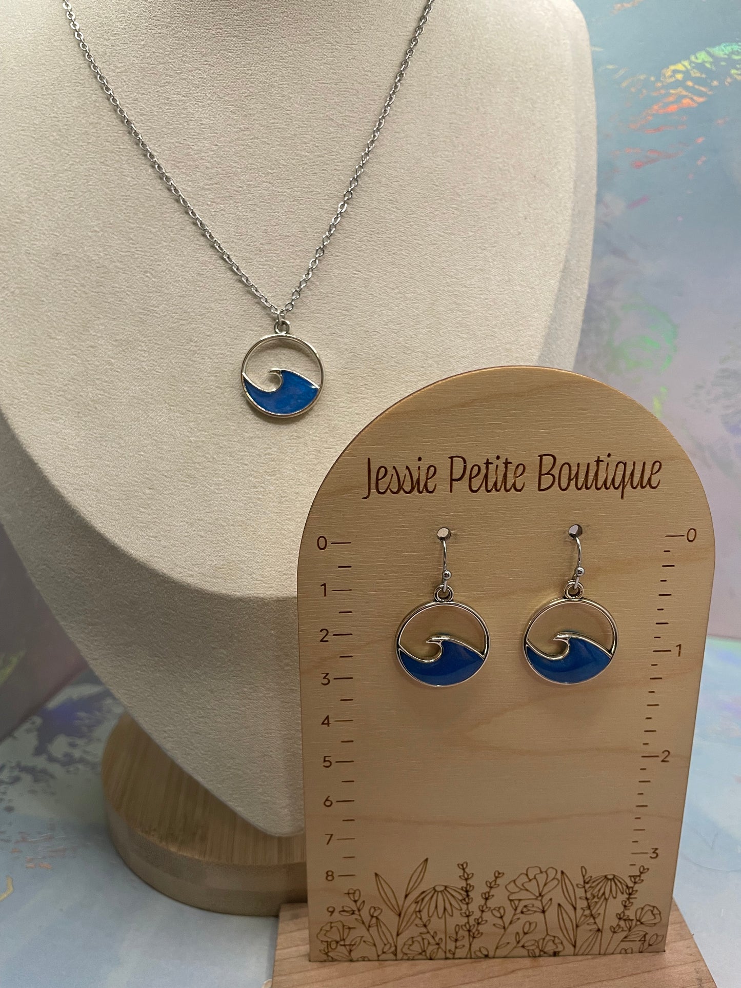 Ensemble Vague Bleu dans Cercle Argenté