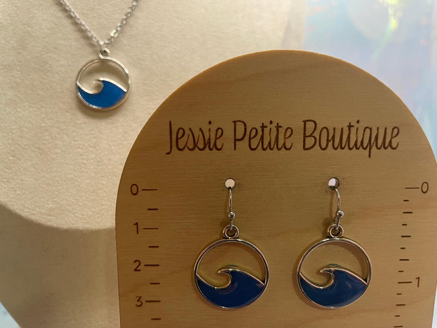 Ensemble Vague Bleu dans Cercle Argenté