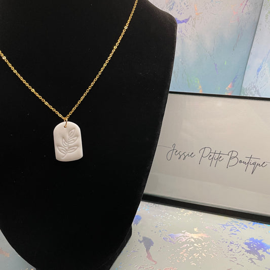 White Leaf Imprint Pendant Necklace- 22''