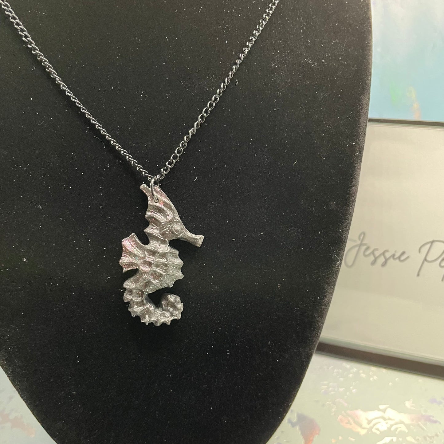 Black Seahorse Necklace-22'' Black Chain