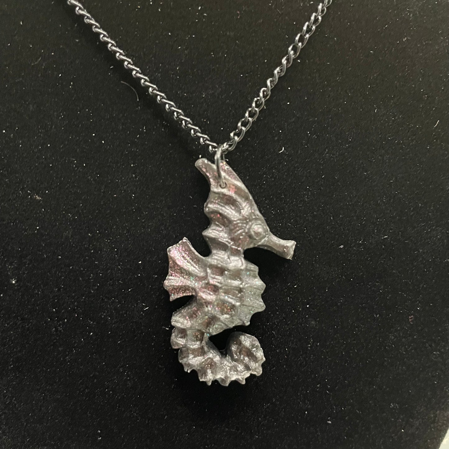 Black Seahorse Necklace-22'' Black Chain