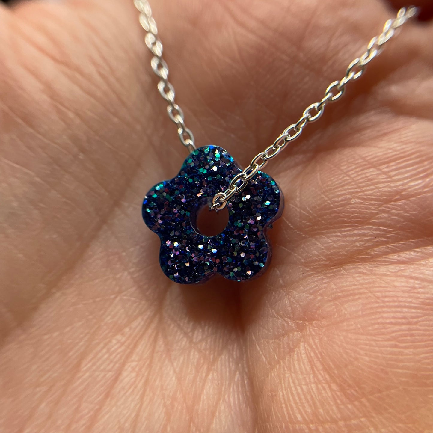 Sparkly Purple Tiny Flower Necklace - 21''- Nickel Free