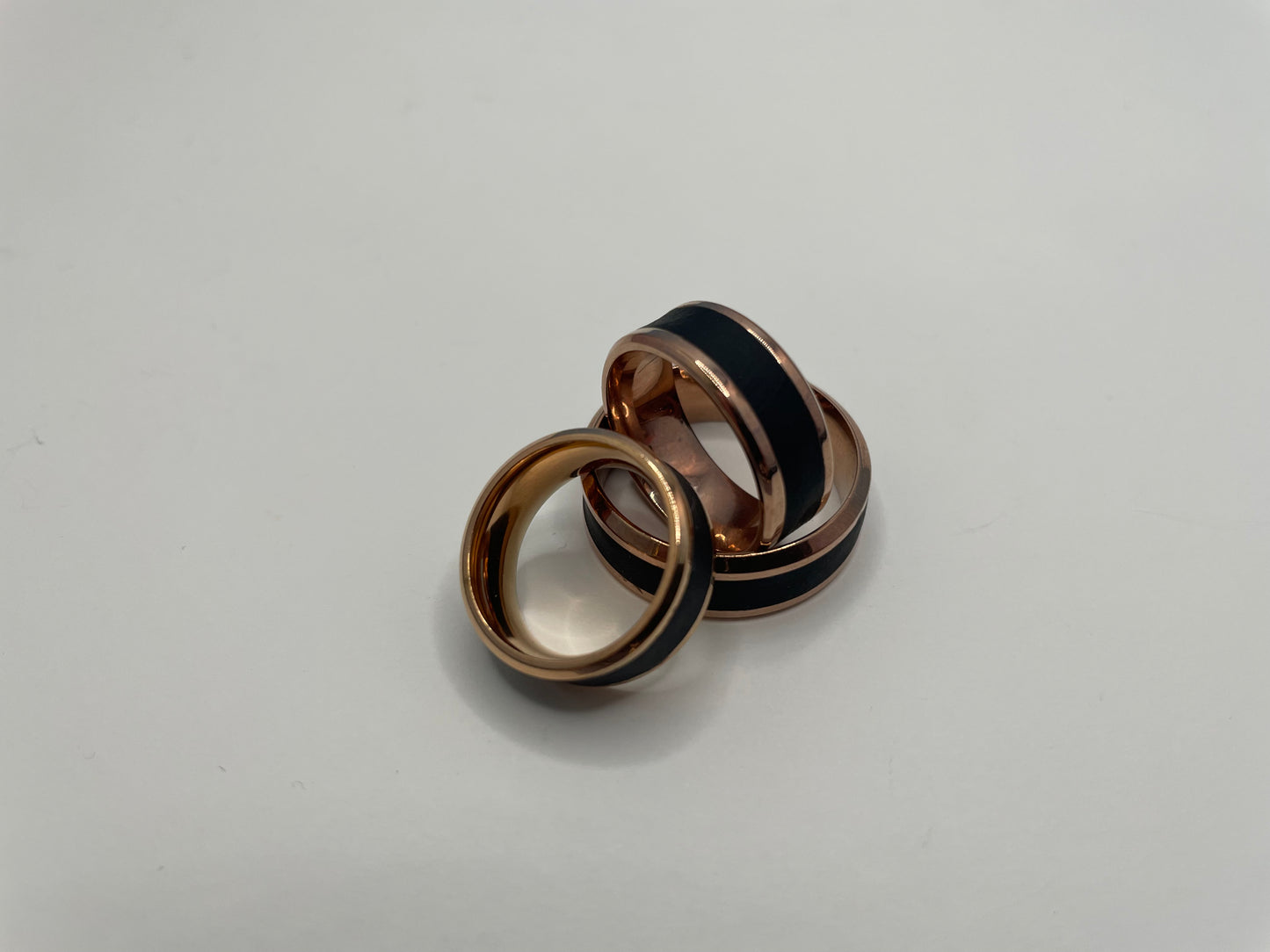 Rose Gold Stainless Steel Ring with Black Polymer Clay Inlay