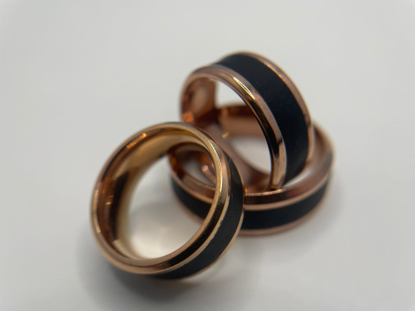Rose Gold Stainless Steel Ring with Black Polymer Clay Inlay