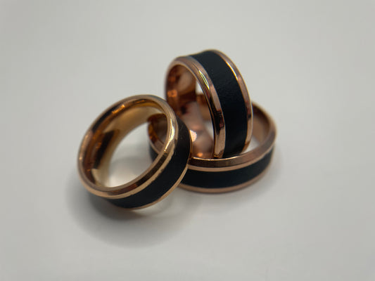 Rose Gold Stainless Steel Ring with Black Polymer Clay Inlay