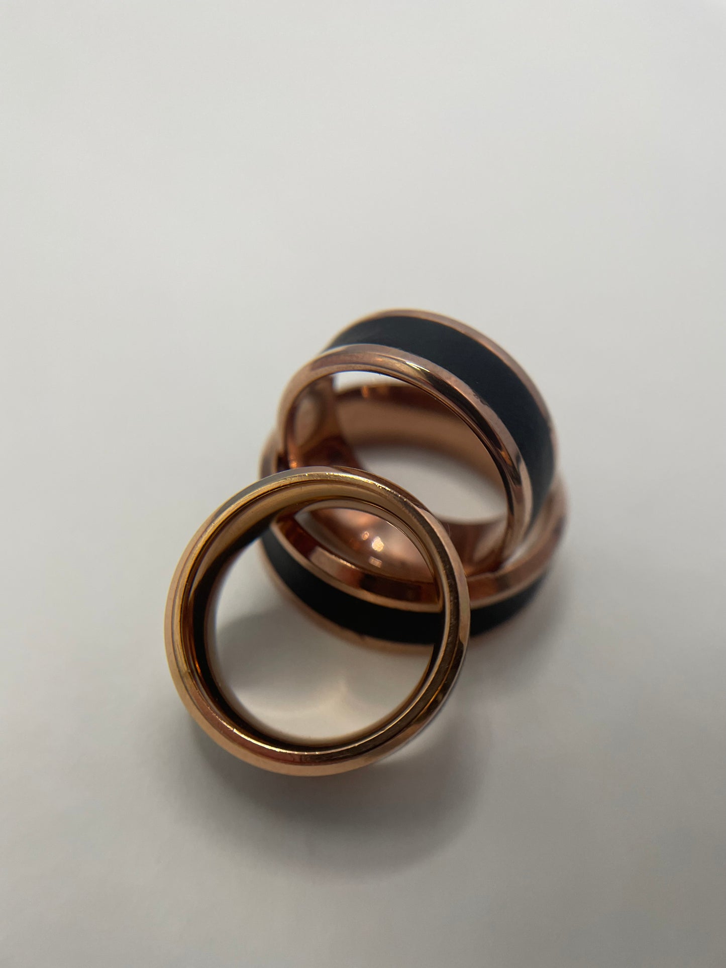 Rose Gold Stainless Steel Ring with Black Polymer Clay Inlay