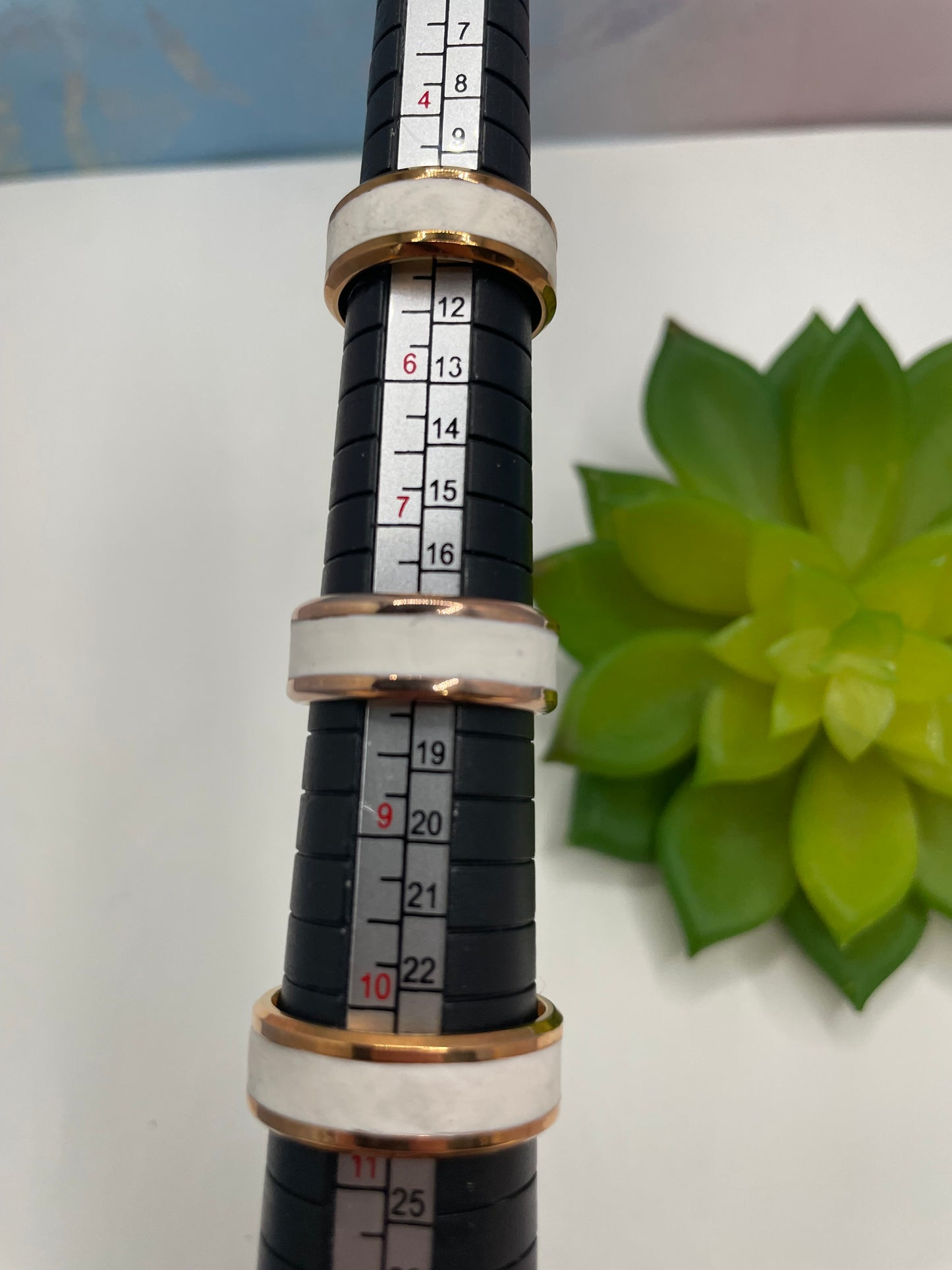 Stainless Steel Ring with White Polymer Clay Inlay – Rose Gold Finish