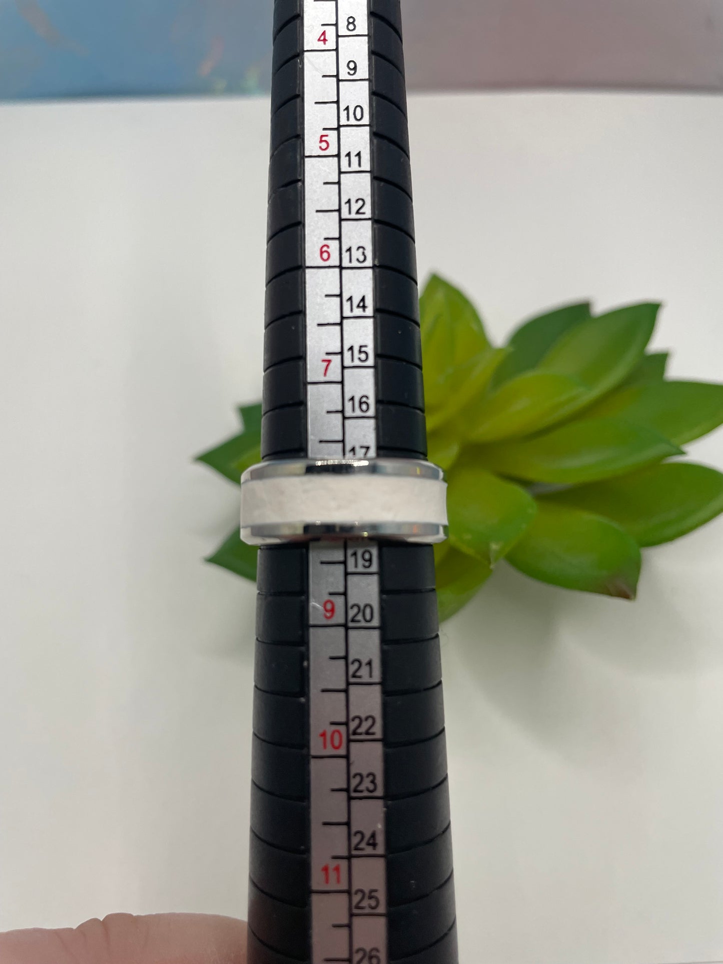 Stainless Steel Ring with White Polymer Clay Inlay-Size 8US