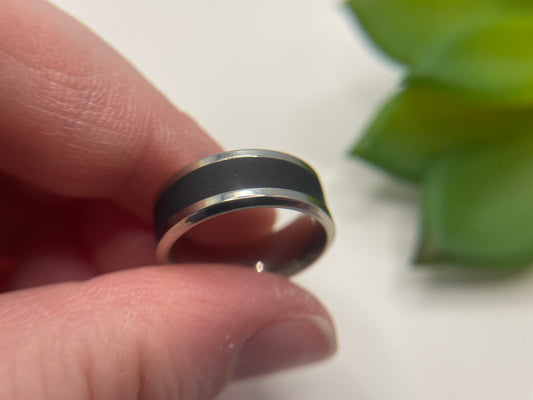 Black Inlay Stainless Steel Ring –Size 8US