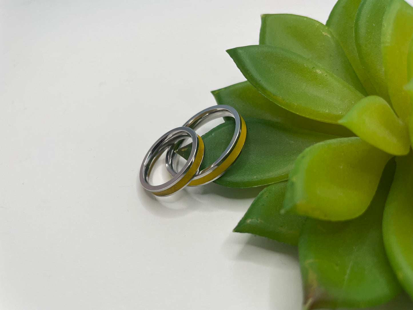 Stainless Steel Ring with Yellow Polymer Clay Inlay