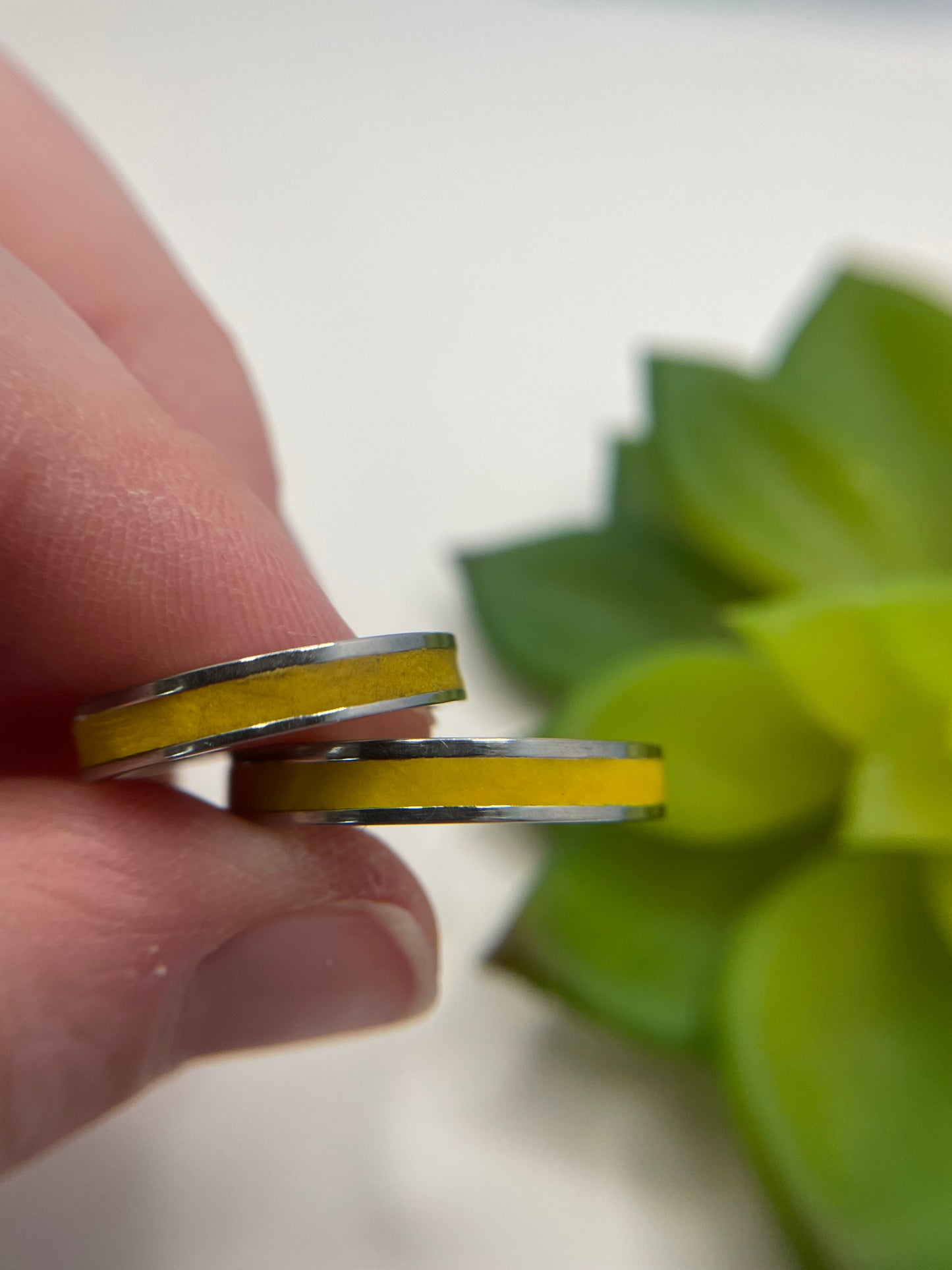 Stainless Steel Ring with Yellow Polymer Clay Inlay