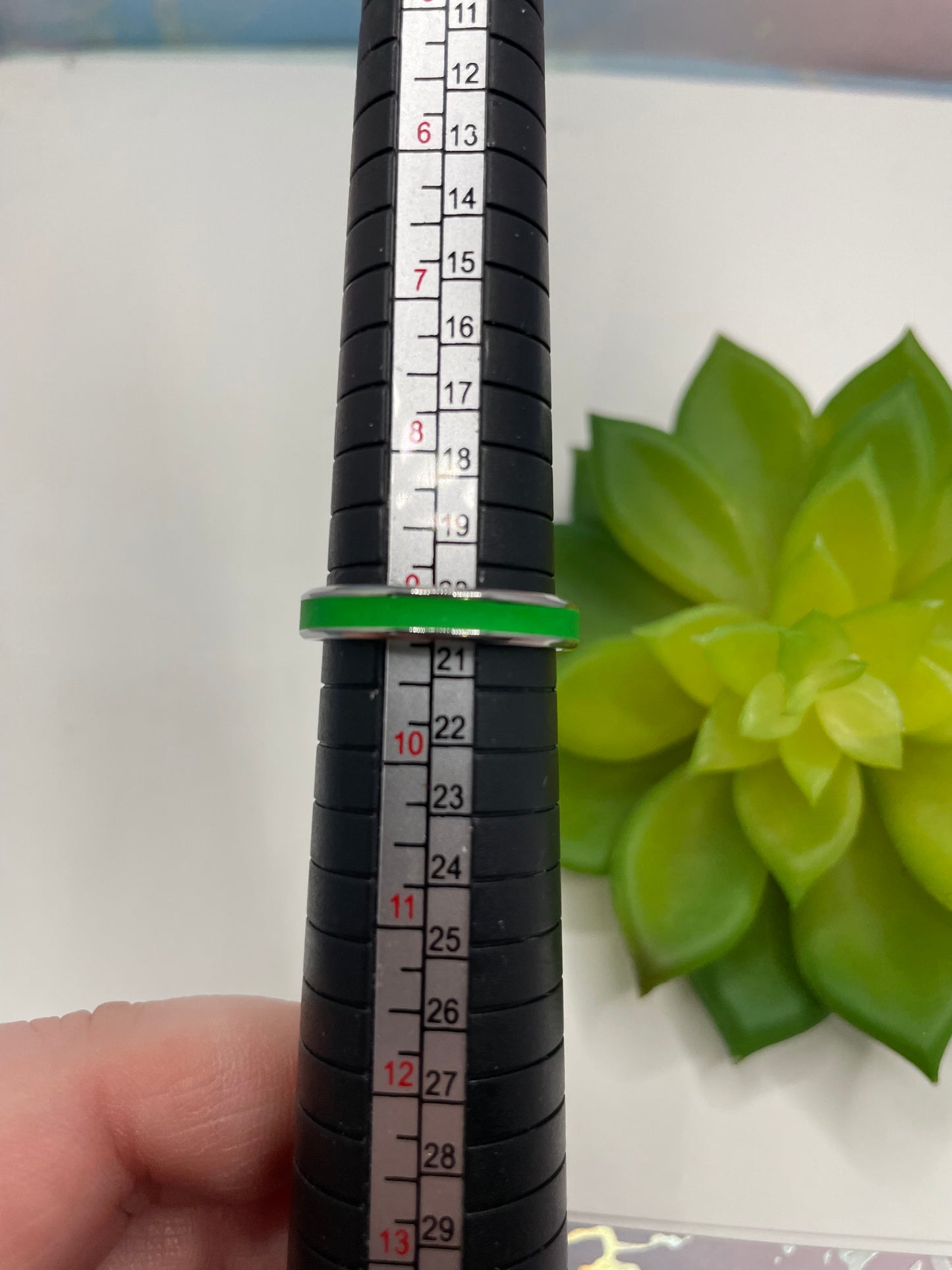 Stainless Steel Ring with Green Polymer Clay Inlay-Size 9US