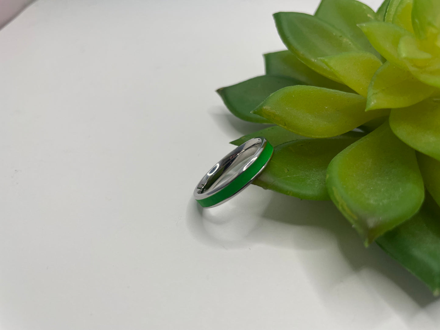 Stainless Steel Ring with Green Polymer Clay Inlay-Size 9US