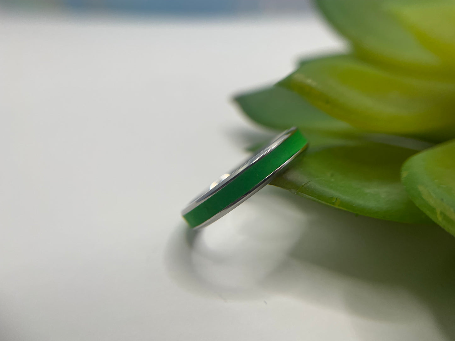 Stainless Steel Ring with Green Polymer Clay Inlay-Size 9US