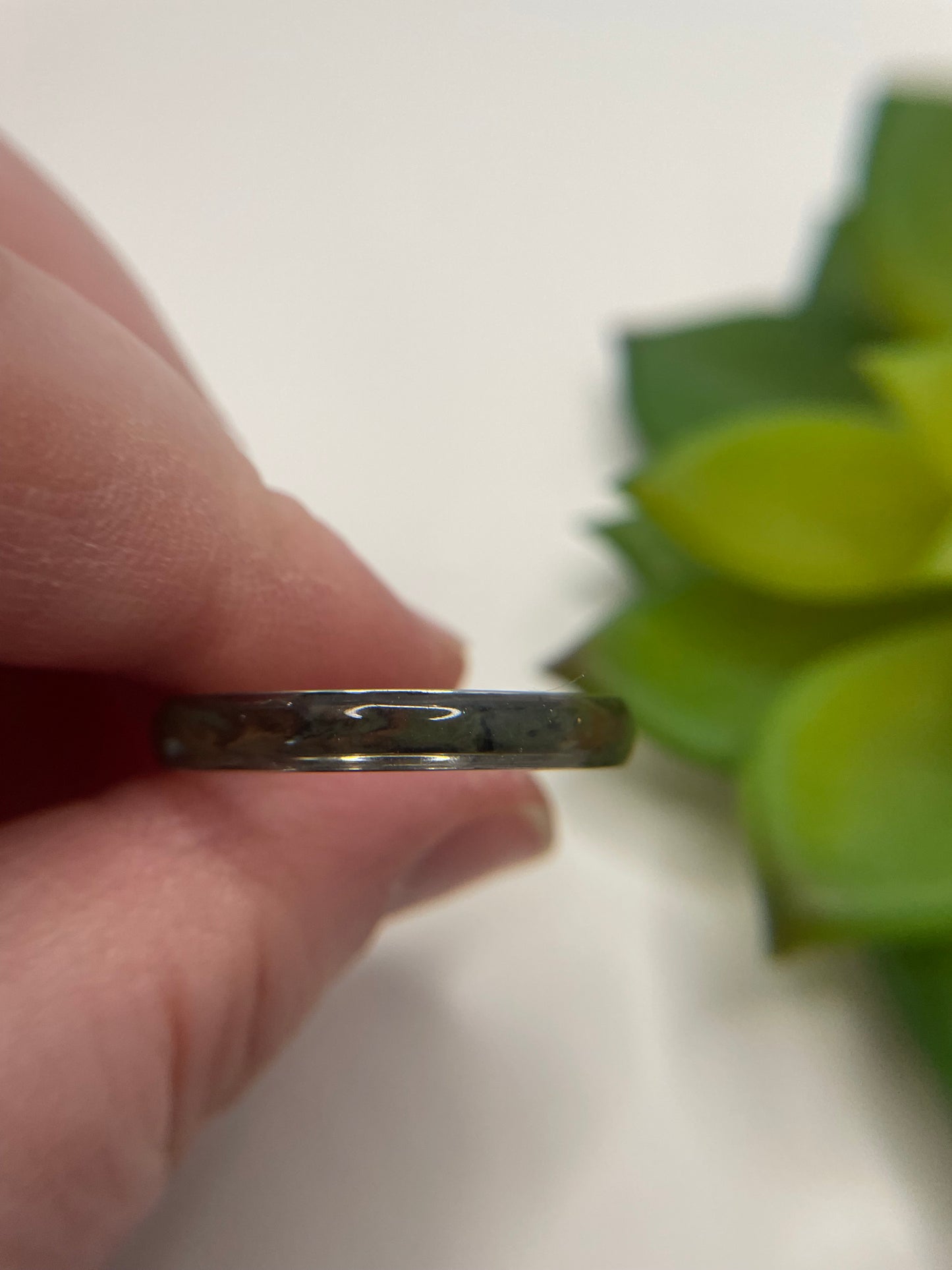 Silver Stainless Steel Ring with Camo Polymer Clay Inlay (UV Resin Finish)