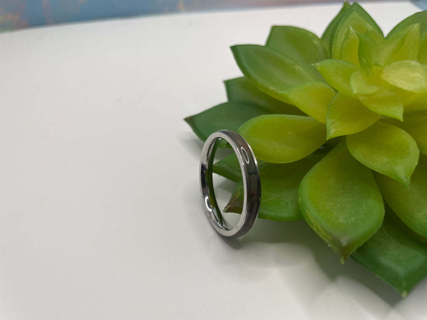 Silver Stainless Steel Ring with Camo Polymer Clay Inlay (UV Resin Finish)