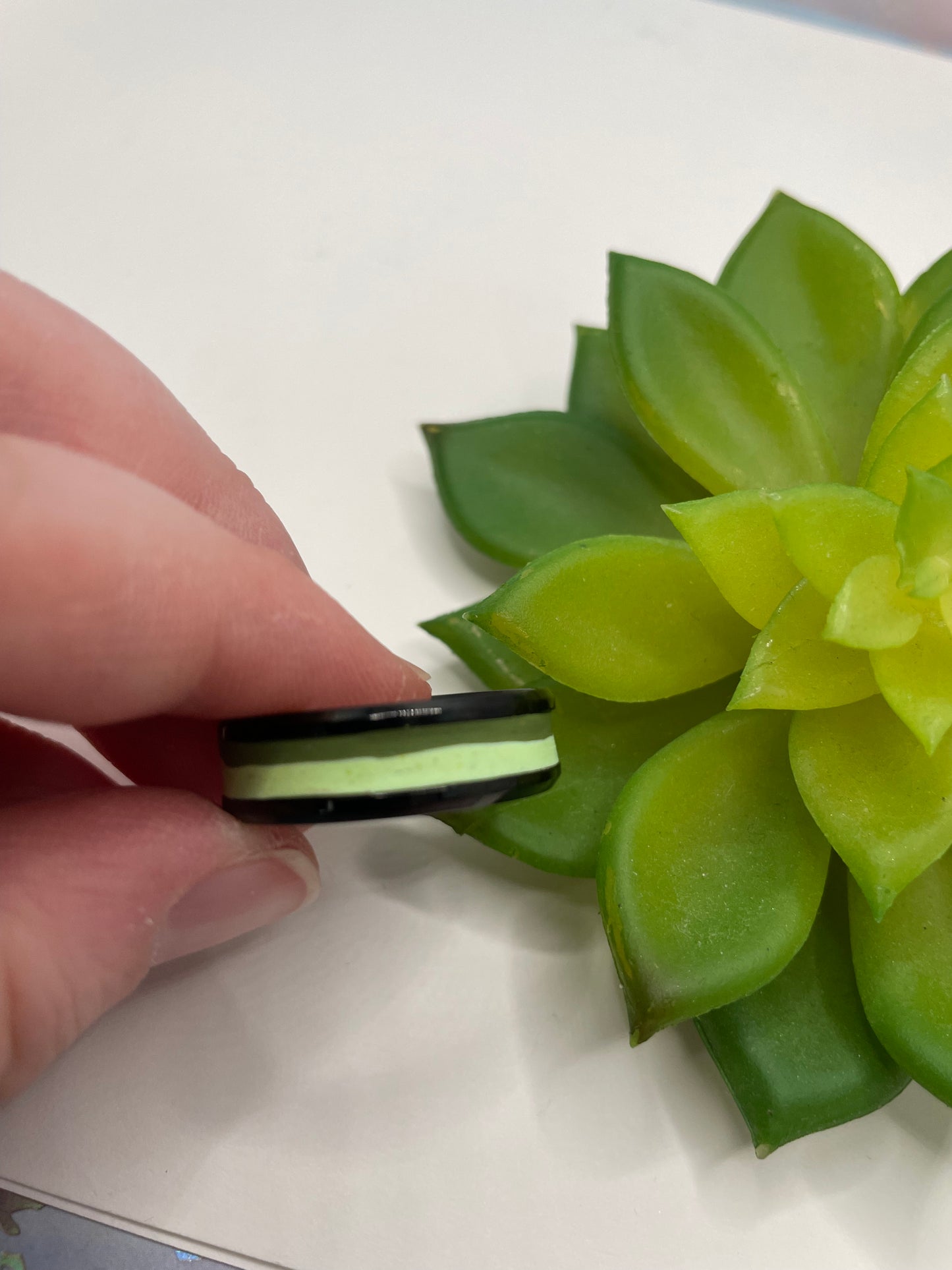 Two-Tone Green Inlay Stainless Steel Ring (Black Finish) Size14US