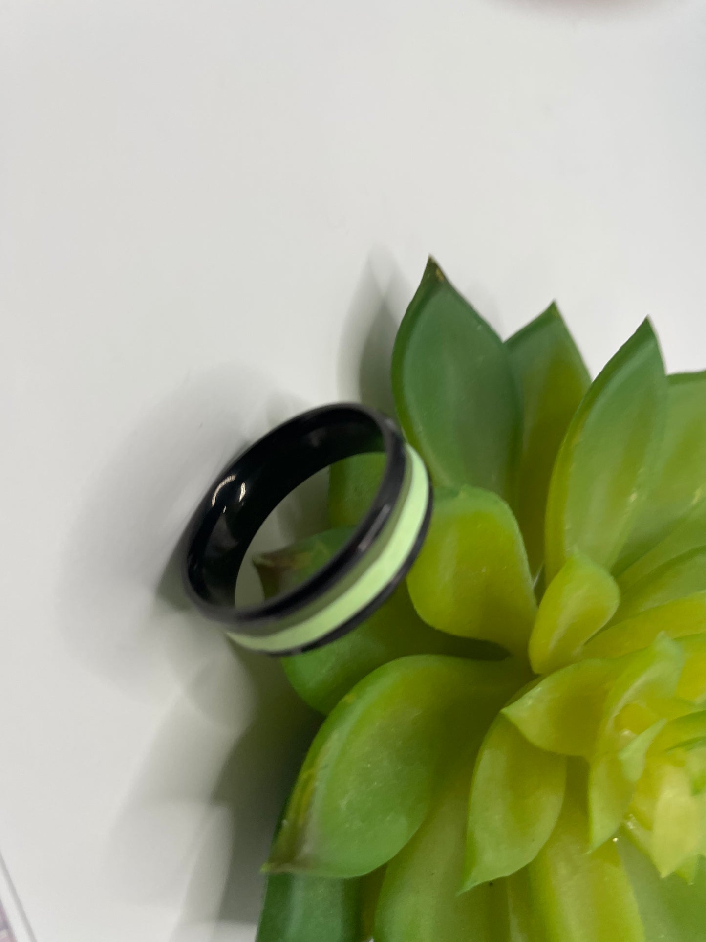 Two-Tone Green Inlay Stainless Steel Ring (Black Finish) Size14US