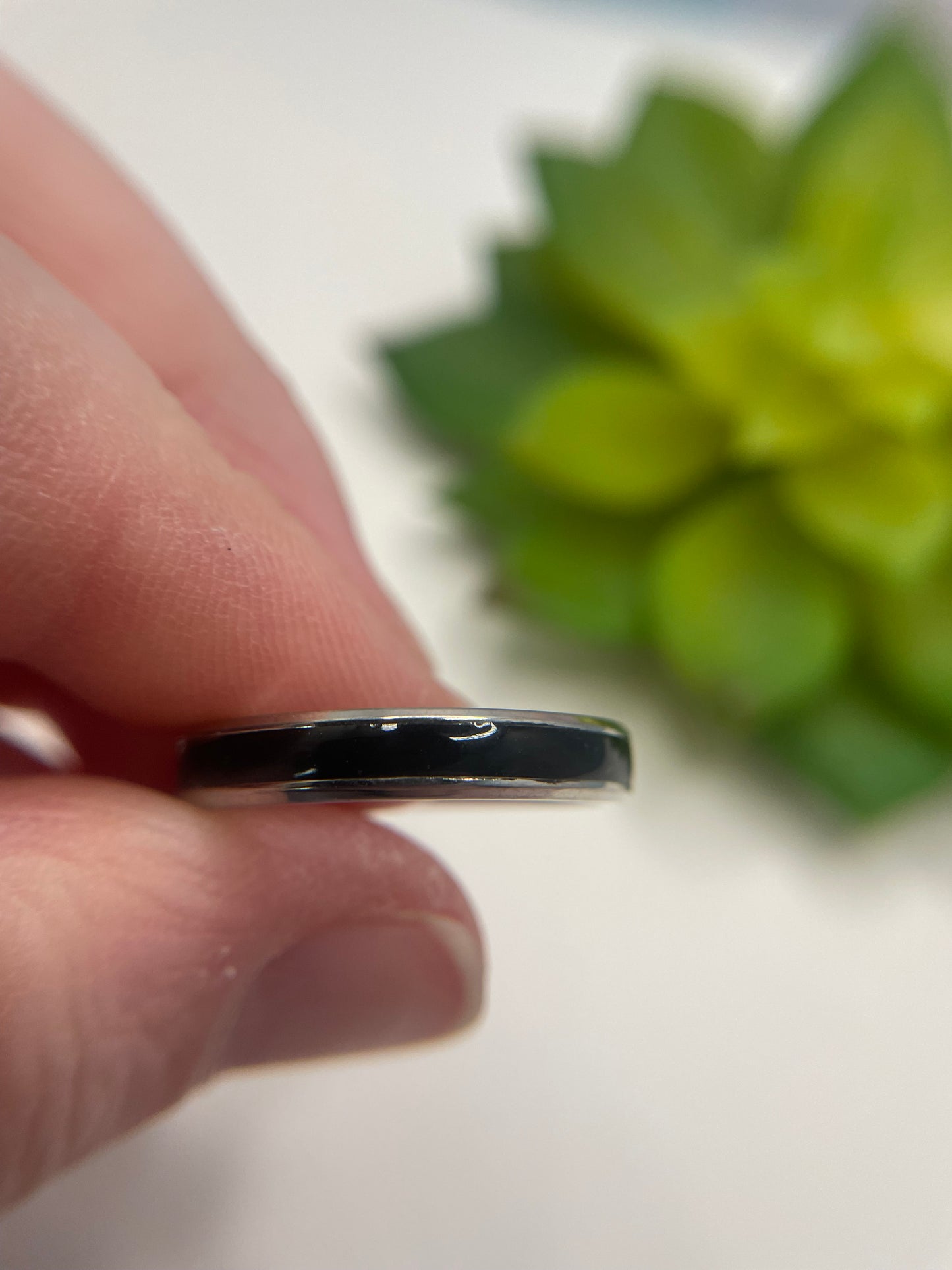 Stainless Steel Ring with Black Polymer Clay Inlay-Size 10½US