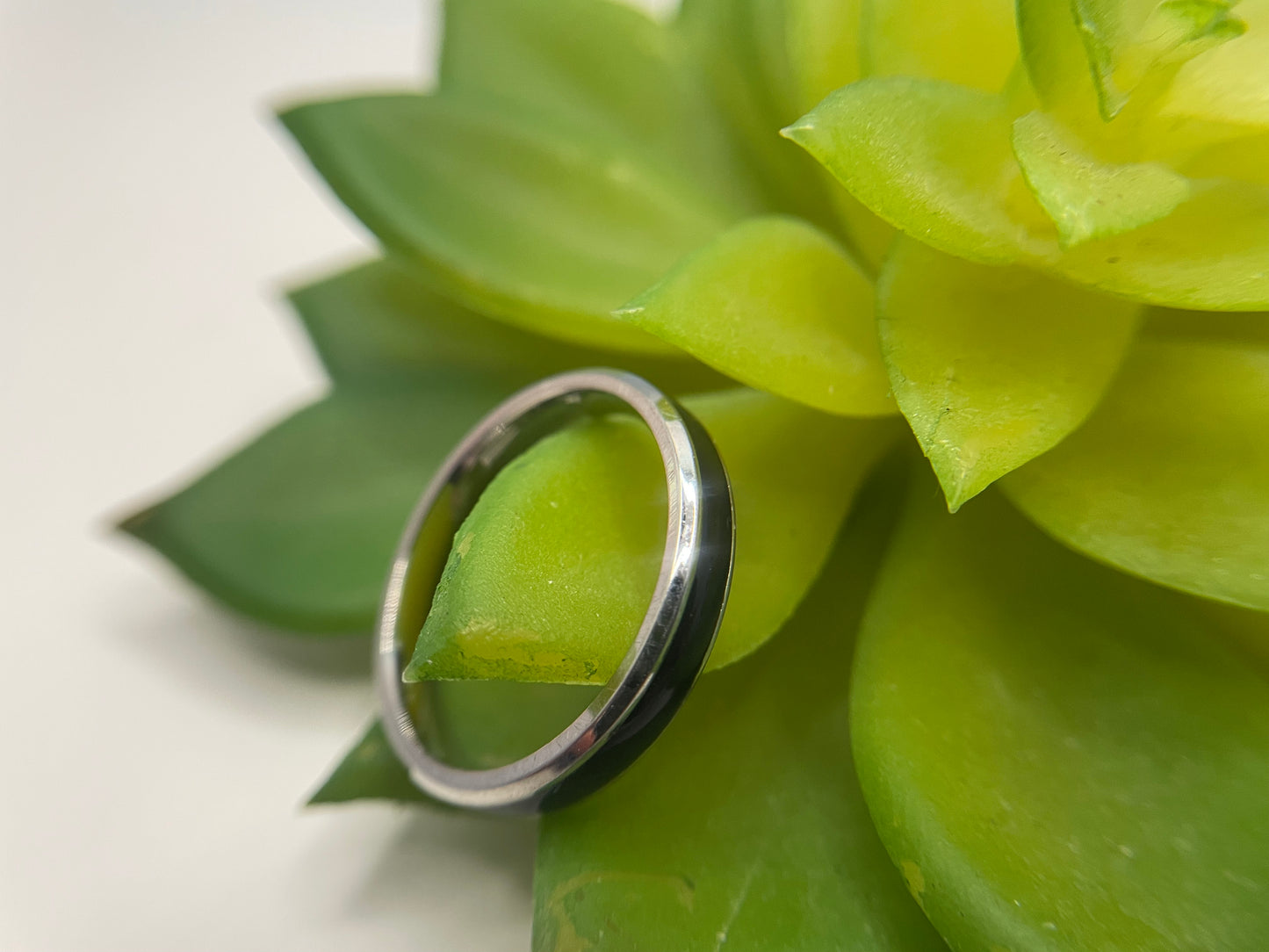 Stainless Steel Ring with Black Polymer Clay Inlay-Size 10½US