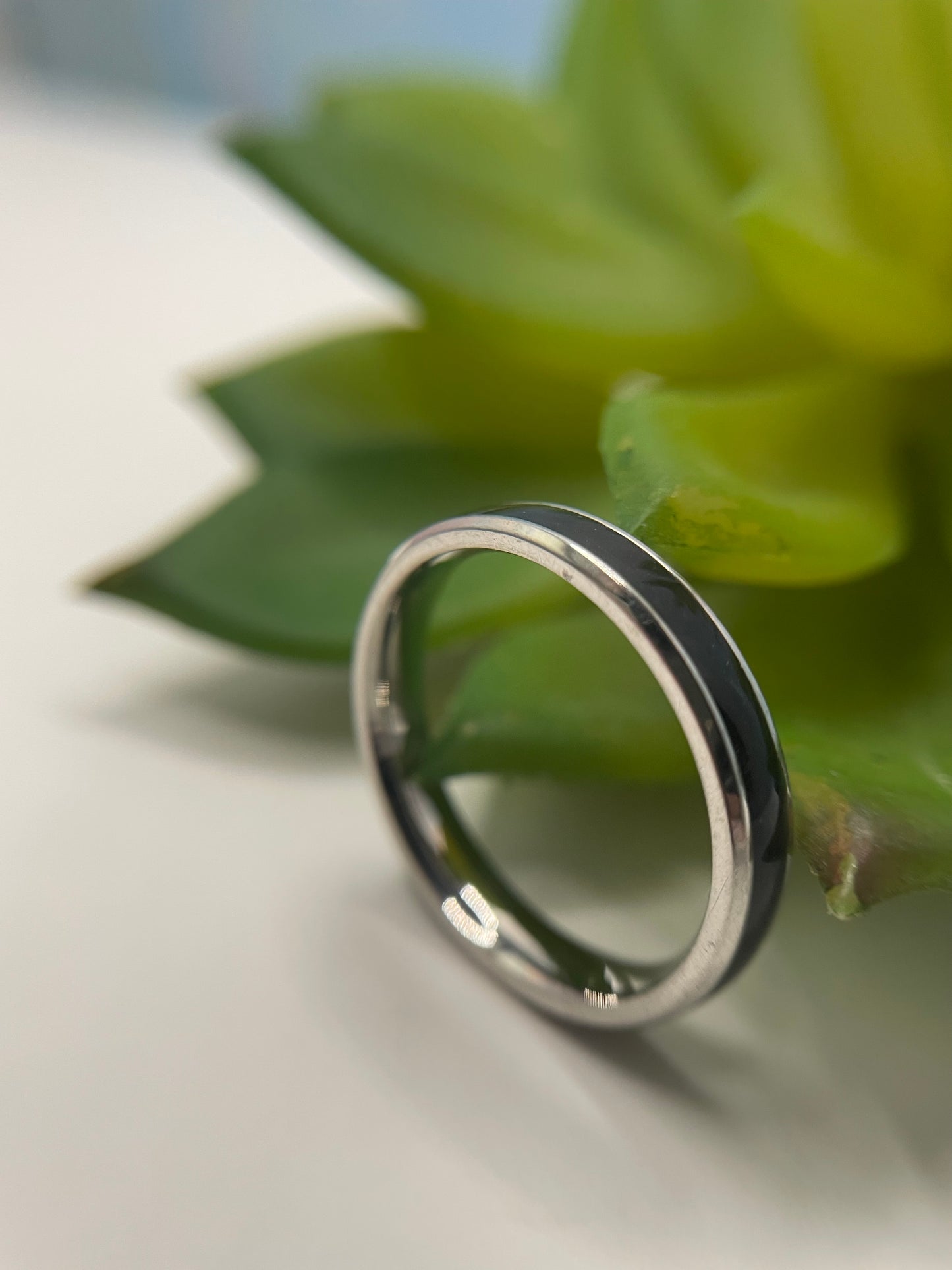 Stainless Steel Ring with Black Polymer Clay Inlay-Size 10½US